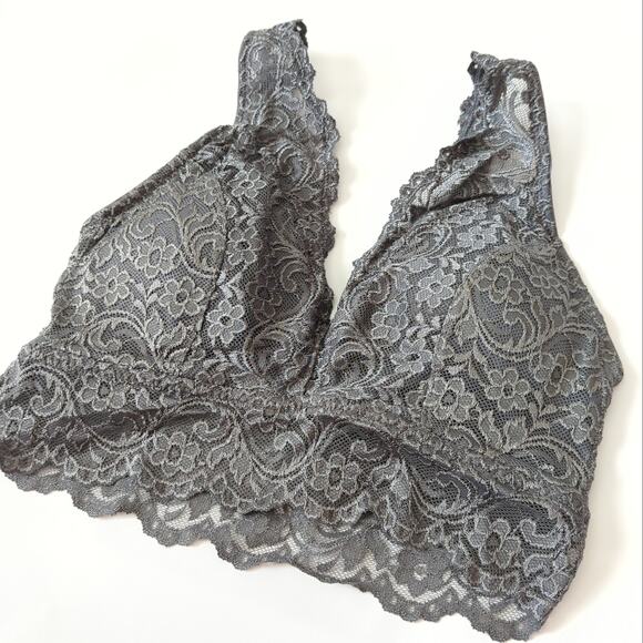 smart & sexy Womens Bralette Top Large Longline Padded Gray Blue Lace Long EUC - Picture 5 of 6